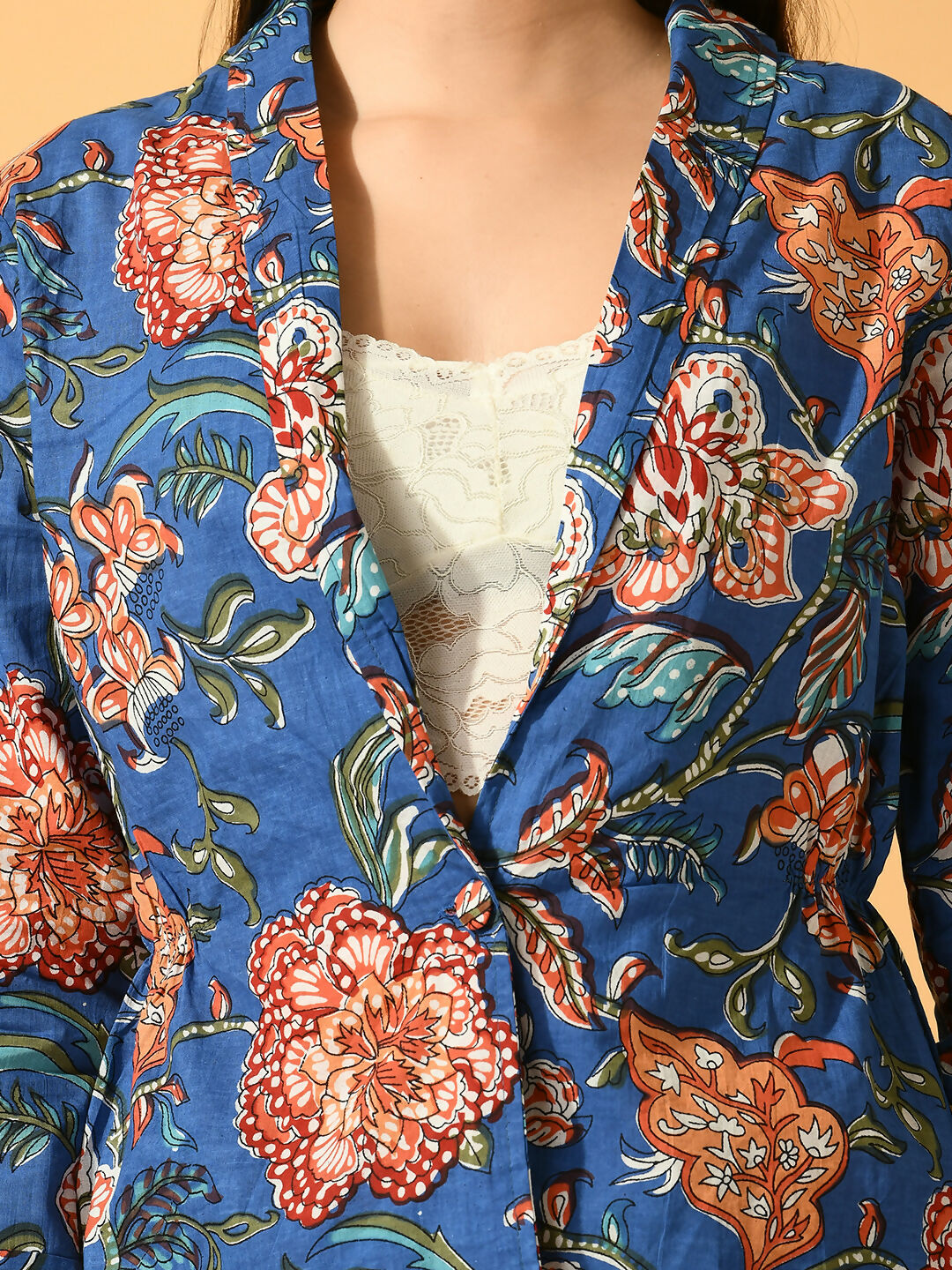 Myshka Women's Blue Printed Floral Jacket