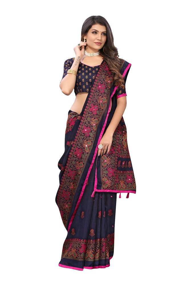 Vamika Blue Color Jute Silk Mirror Work Saree