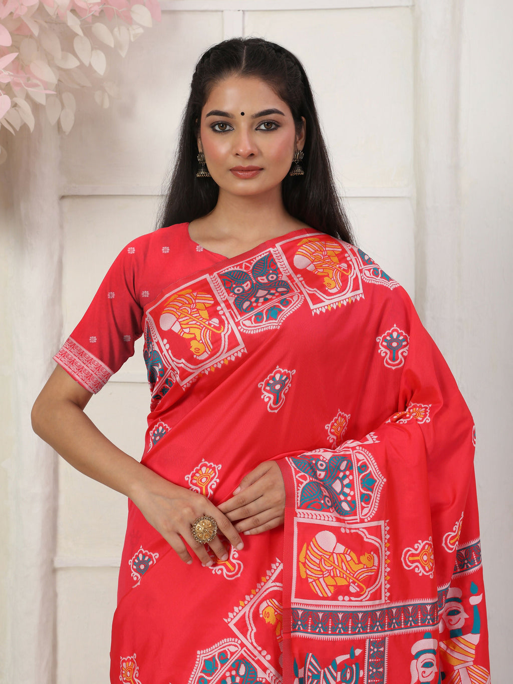 Shree Shyam Fashion Silk Blend Red Saree - Distacart