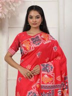 Shree Shyam Fashion Silk Blend Red Saree - Distacart