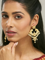 Nuyug 22K Gold-Plated Kundan and Pearl Earrings with Floral Stud and Intricate Crescent Design Chandbalis - Distacart