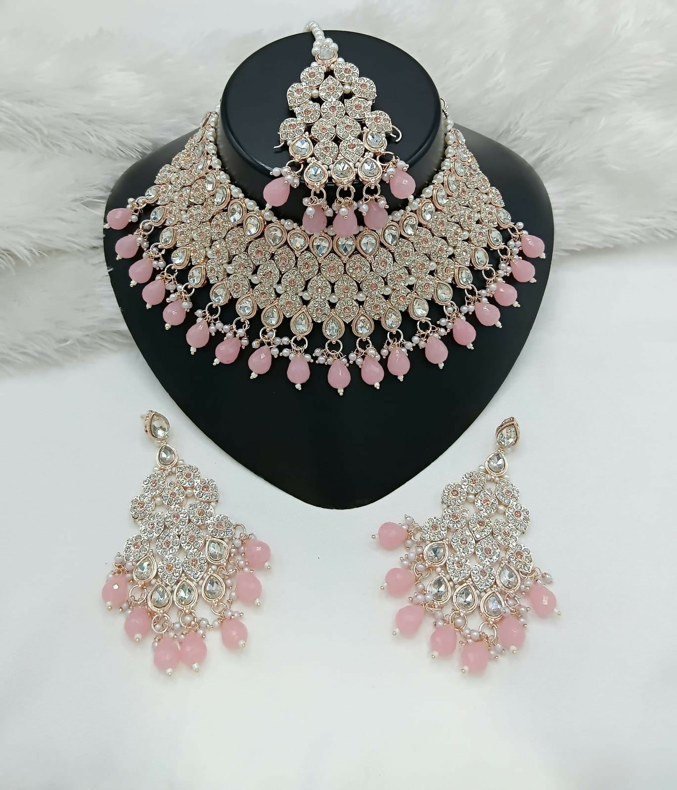 Joban Fashion Women Pink Stone Work Necklace Set - Distacart