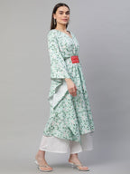 Ahalyaa Women Light Green Rayon Printed Flared Sleeve Kaftan Kurta - Distacart