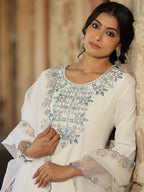 Juniper Women's White Chinnon Solid Embroidered Kurta Set - Distacart