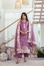 The52 Women's Beautiful Jacquard Butti Work Simmer Jacquard Fabric Straight Kurta Pant and Dupatta Set - Distacart