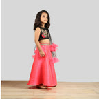 Pink Cow Fashions Black & Pink Ghagra Choli With Frill Dupatta