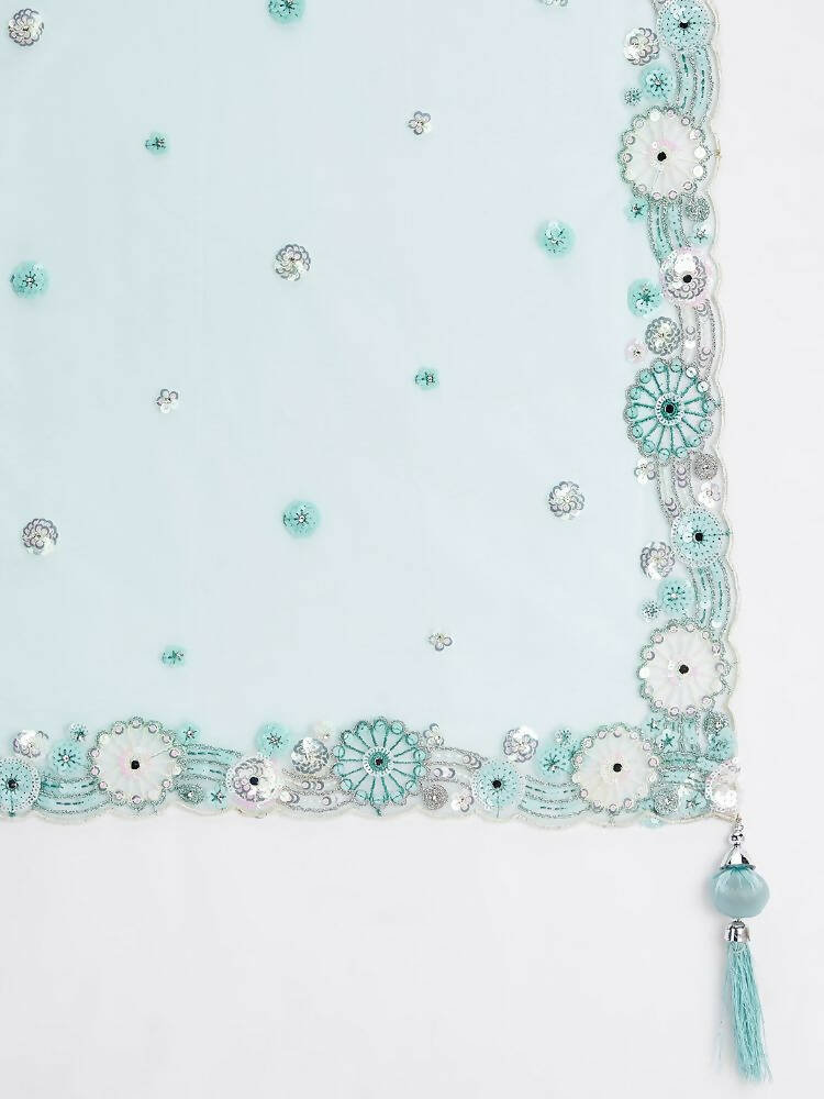 House of Panchhi Turquoise Blue Organza Sequins, Zarkan And Thread Embroidery Lehenga Choli & Dupatta