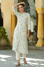 Juniper Women's Sky Blue Rayon Staple Printed A-Line Kurta - Distacart