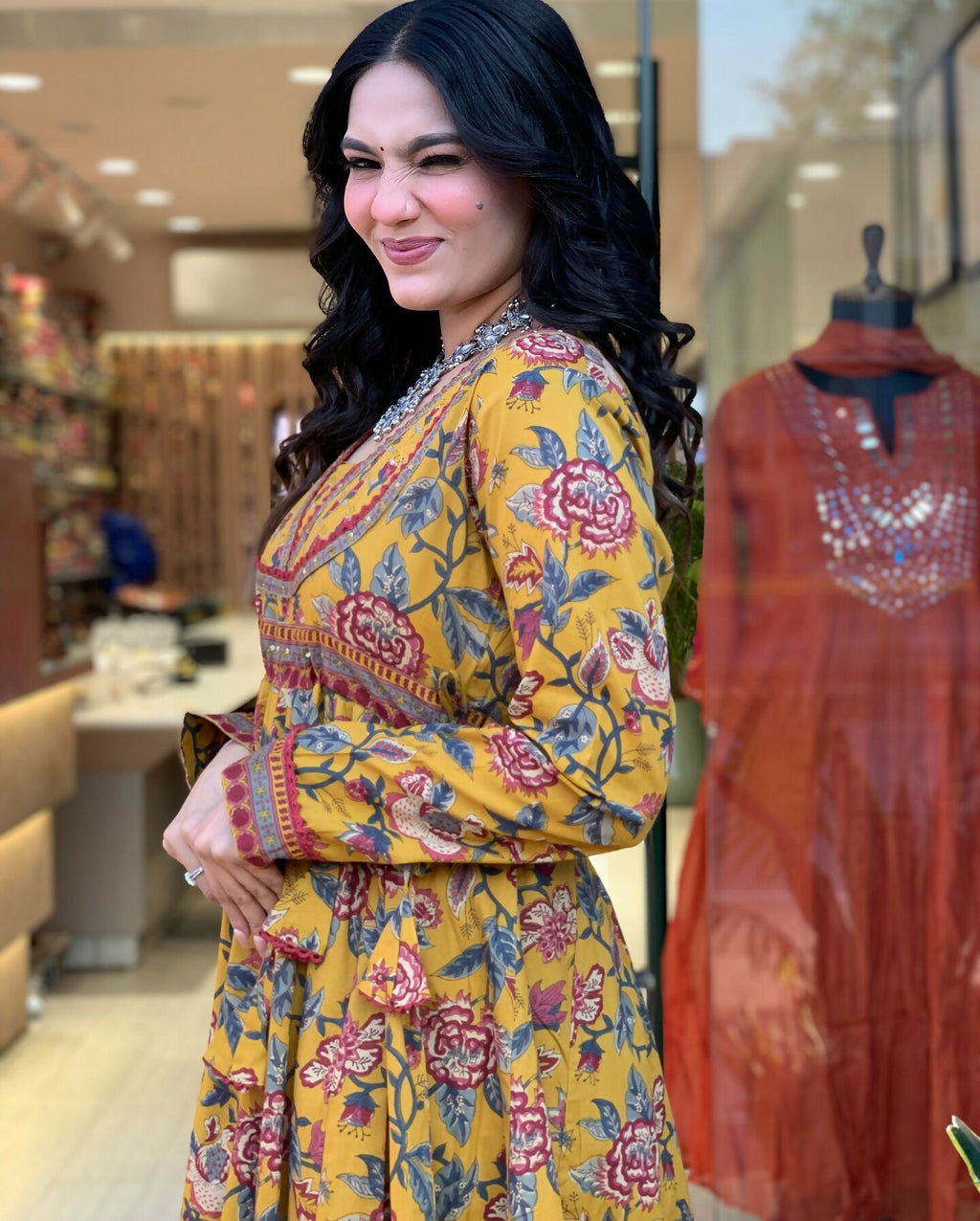 The52 Women's Beautiful Cotton Fabric Printed Work Flared Kurta Palazzo and Dupatta Set - Distacart