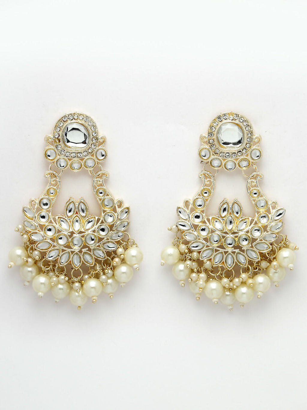 NVR Women Gold-Plated Kundan Chandbali Earrings - Distacart