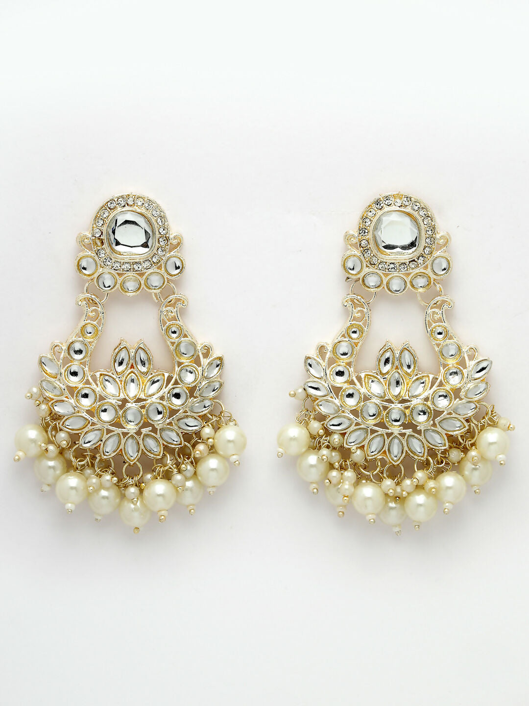 NVR Women Gold-Plated Kundan Chandbali Earrings - Distacart