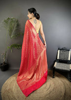 Joban Fashion Red Floral & Paisley Motifs Soft Satin Silk Banarasi Saree - Distacart
