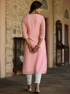 Juniper Women's Pink Georgette Printed Kurta - Distacart