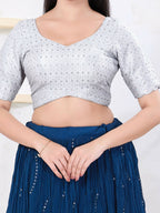 Joban Fashion Silver Tissue Elbow Sleeveless Back Open Blouse