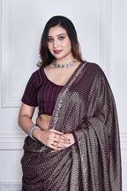 Morchari Purple Pure Chiffon Hand Embroidery Saree And Stitched Blouse - Distacart