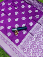 DEIANA'S Beautiful Designer Golden zari Soft Lichi Silk Saree - Purple