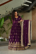 Joban Fashion Purple Georgette Sequence Embroidery Work Kurta Set - Distacart