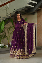 Joban Fashion Purple Georgette Sequence Embroidery Work Kurta Set - Distacart
