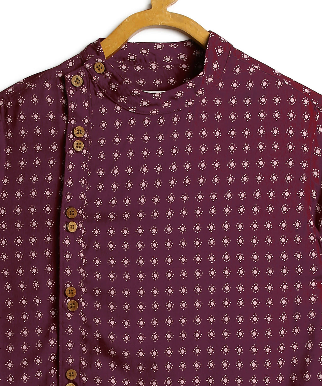 Manet Boys Full Sleeves Dot Printed Ethnic Shirt - Maroon