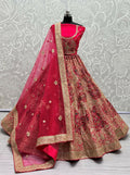 Jyoti Fashion Women's Rani Pink Silk Fancy Dori & Sequins Multi Thread Embroidered with Diamond Work Wedding Lehenga Choli