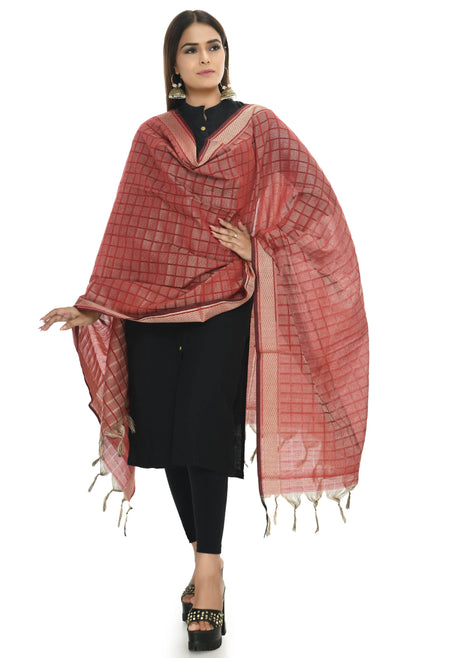 Mominos Fashion Moeza Handloom Cotton Maroon Dupatta For Women