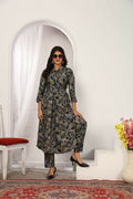 Jyoti Fashion Women's Black Chanderi Silk Floral Print with Side Pocket Kurtis & Sets