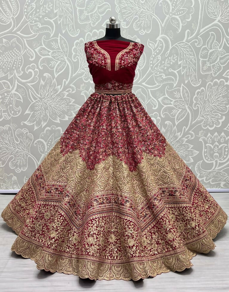 Jyoti Fashion Women's Rani Pink Velvet Fancy Dori & Sequins Multi Thread Embroidered with Diamond Work Wedding Lehenga Choli