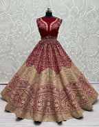 Jyoti Fashion Women's Rani Pink Velvet Fancy Dori & Sequins Multi Thread Embroidered with Diamond Work Wedding Lehenga Choli
