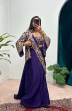 Teeya Creation Purple Color Chinon Silk Embroidery Work Ready To Wear Party Wear Saree With Koti - Distacart