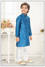 Neera Trendz Blue Jacquard Zari Work Kid's Kurta With Pyjama