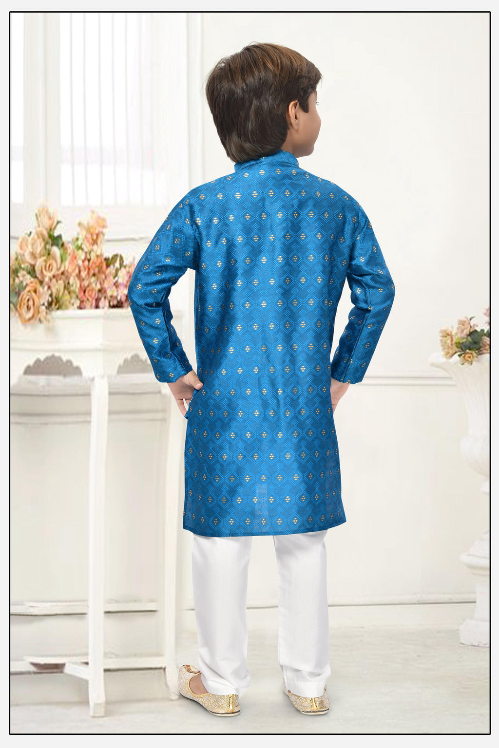 Neera Trendz Blue Jacquard Zari Work Kid's Kurta With Pyjama