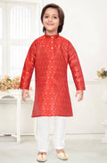 Neera Trendz Orange Jacquard Zari Work Kid's Kurta With Pyjama