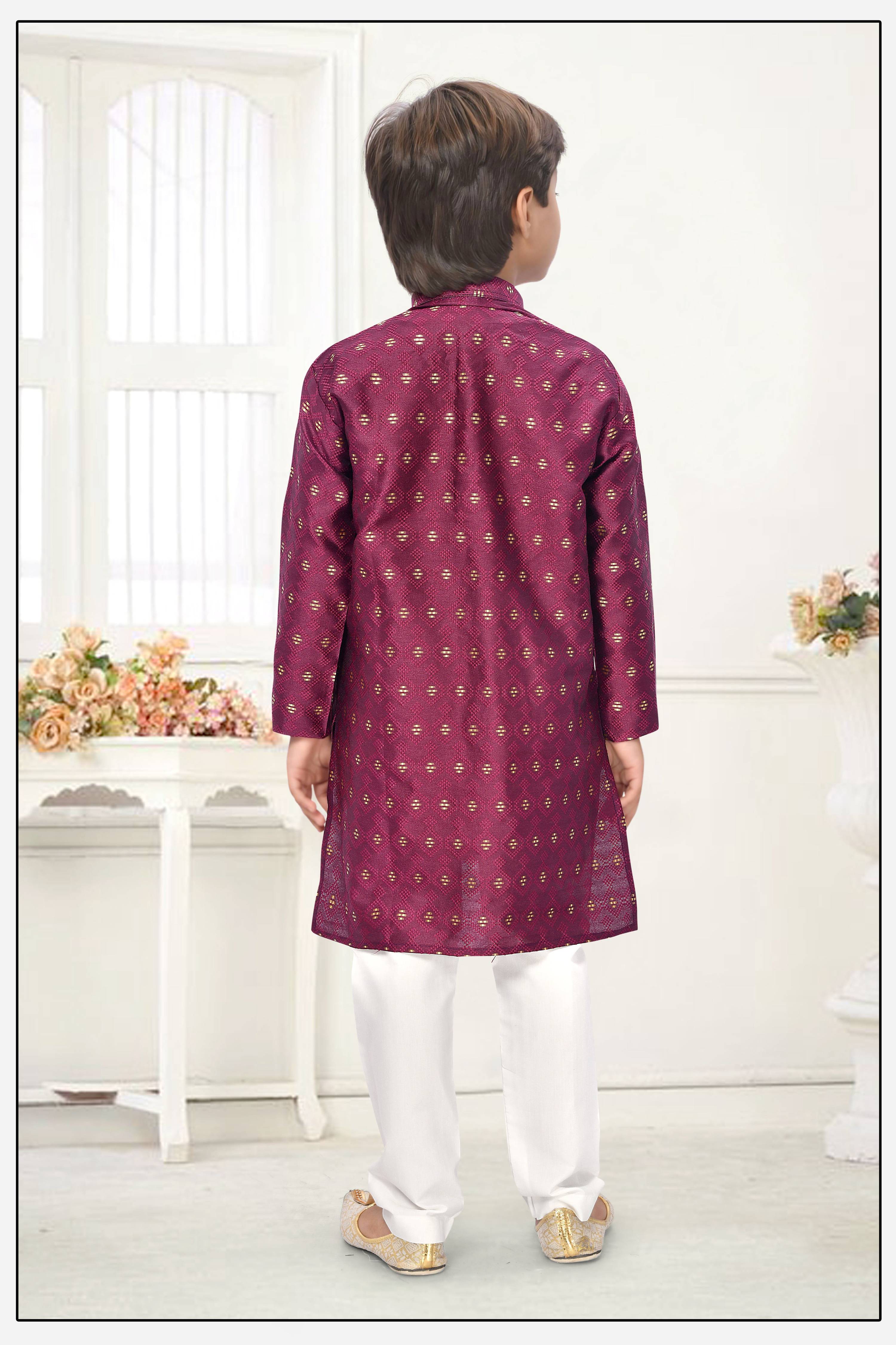 Neera Trendz Wine Jacquard Zari Work Kid's Kurta With Pyjama