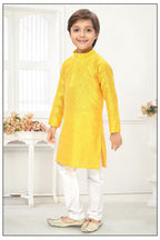 Neera Trendz Yellow Jacquard Zari Work Kid's Kurta With Pyjama