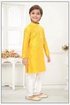 Neera Trendz Yellow Jacquard Zari Work Kid's Kurta With Pyjama