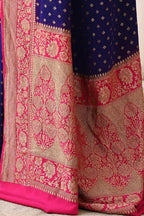 Joban Fashion Navy Blue Crepe Chiffon Pure Handloom Banarasi Silk Saree