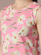 Myshka Women's Pink Printed Round Neck Party Top With Shorts Co-ord set