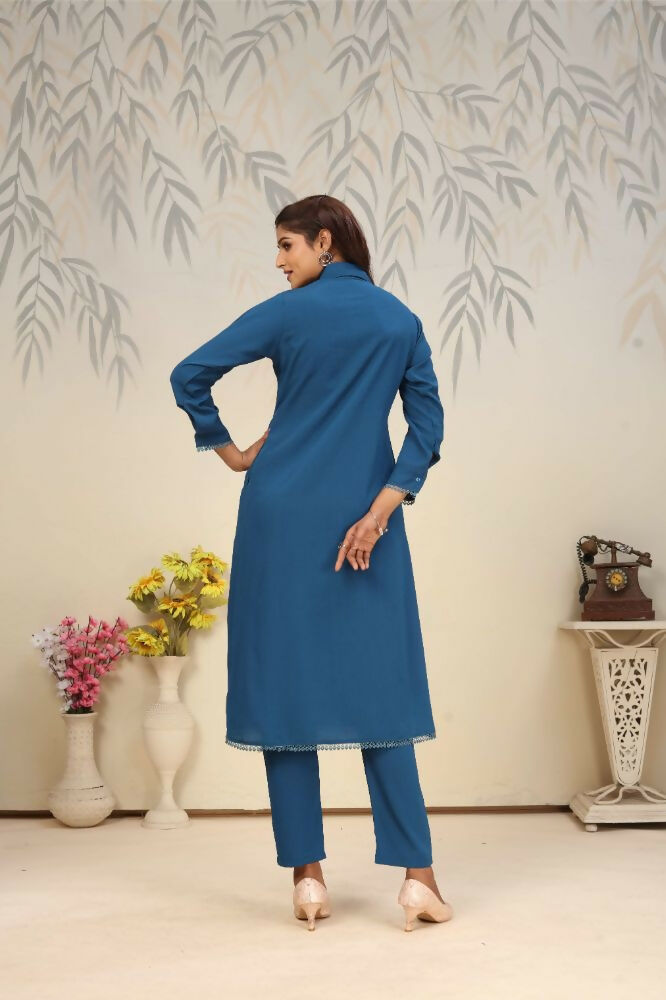Jyoti Fashion Women's Blue Rinkal Cotton Plain with Side Pocket Kurtis & Sets
