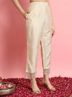 Vellora Elegant Beige Silk Blend Casual Wear Embroidered Salwar Suit