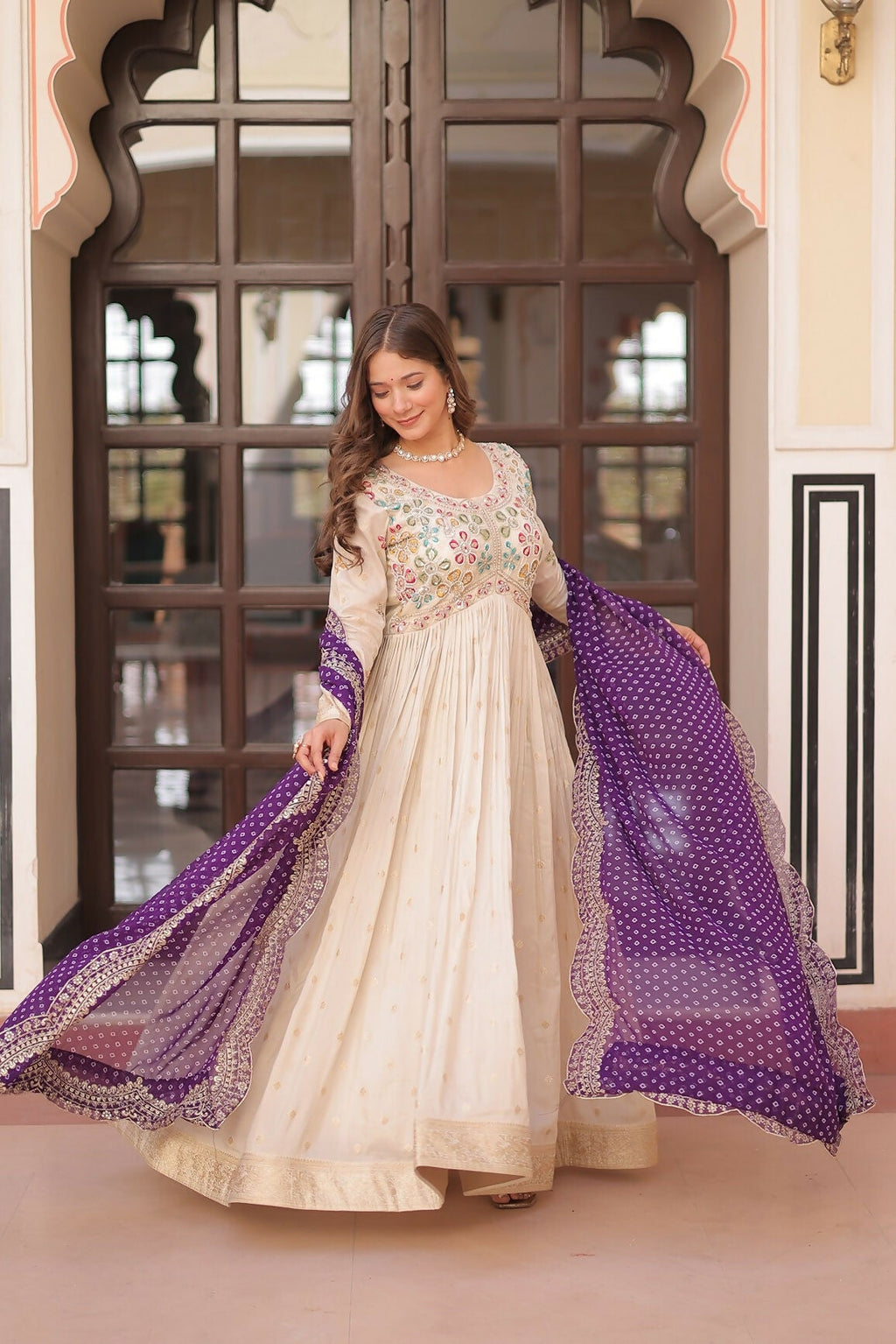 Joban Fashion Purple Jacquard Sequence Embroidery Work Kurta Set - Distacart