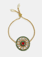 NVR Women & Men Set of 2 Gold Kundan-Studded Handcrafted Wraparound Rakhi Set With Roli Chawal - Distacart