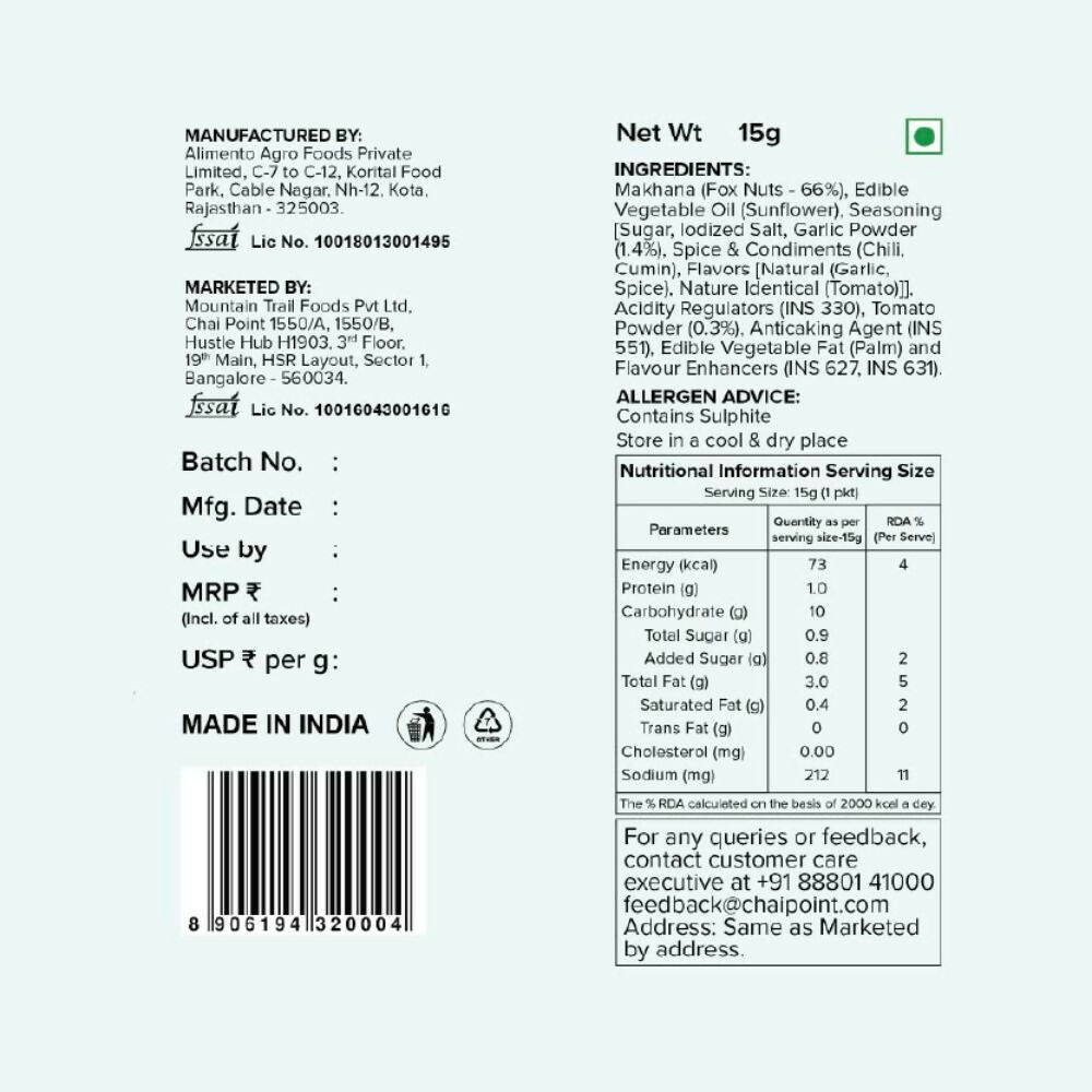 Chai Point Makhana – Tomato Achari Flavour Roasted Foxnuts