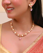 VOJ Gold Tone Pink Stone Studded Jewellery Set