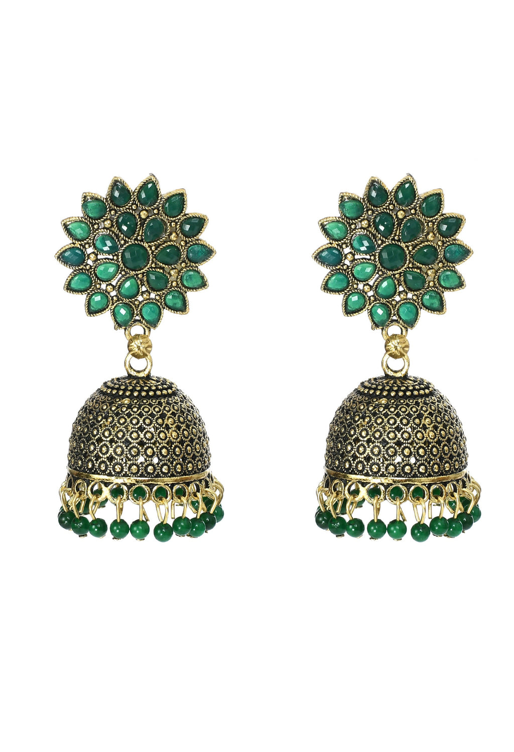 Mominos Fashion Johar Kamal Beautiful Kundan Work Jhumka With Green Beads - Distacart