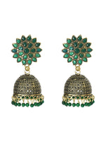 Mominos Fashion Johar Kamal Beautiful Kundan Work Jhumka With Green Beads - Distacart