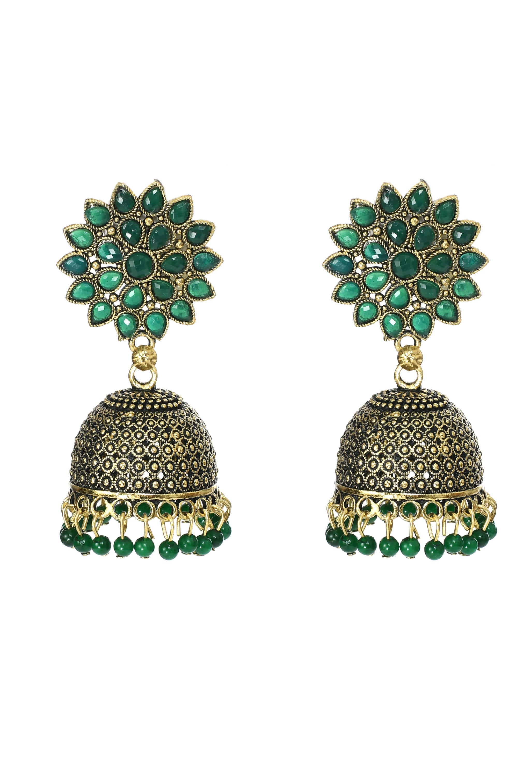 Mominos Fashion Johar Kamal Beautiful Kundan Work Jhumka With Green Beads - Distacart