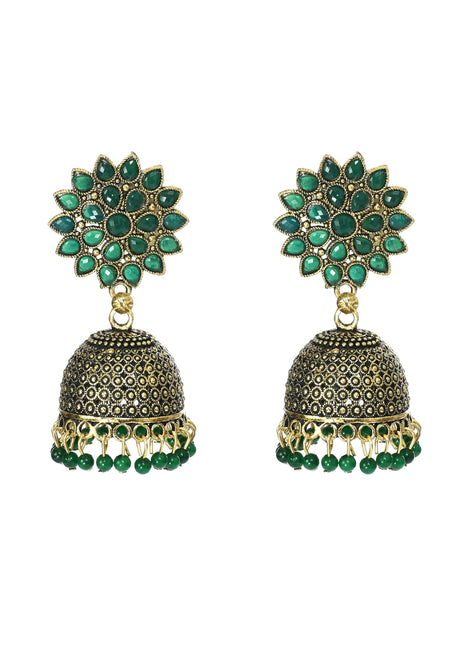 Mominos Fashion Johar Kamal Beautiful Kundan Work Jhumka With Green Beads