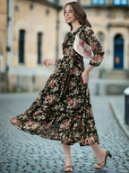 Souchii Black Floral Chiffon Dress