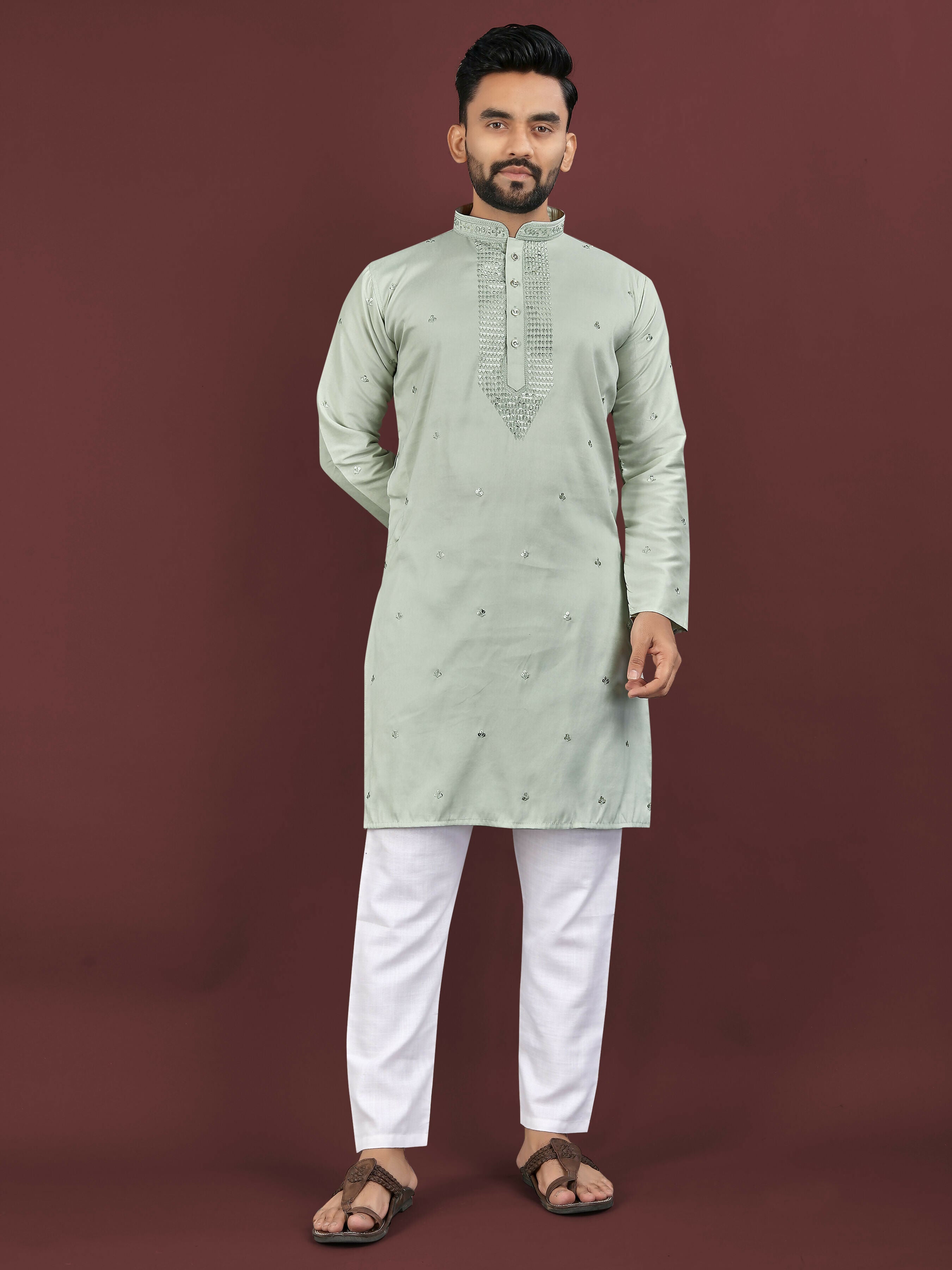 Anaita Green Embroidered Silk Straight Kurta