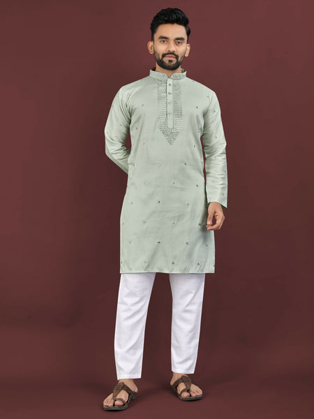 Anaita Green Embroidered Silk Straight Kurta